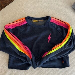 Aviator Nation Navy Sweatshirt with Pink and Neon Stripes